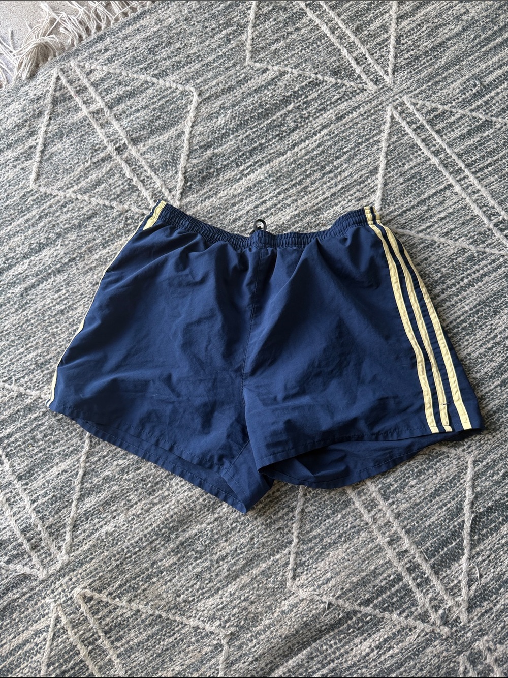 adidas Navy Athletic Shorts with Yellow Side Stripes